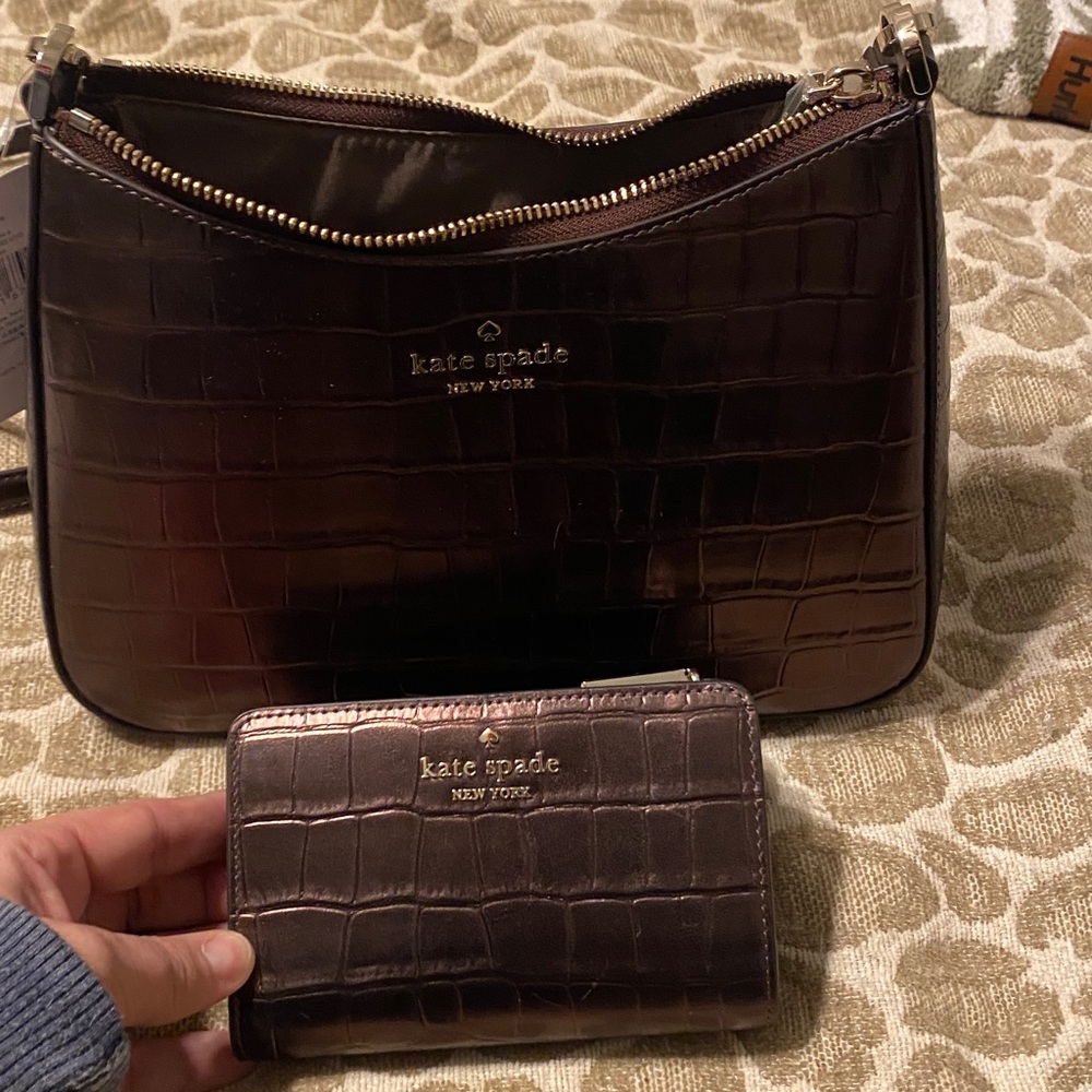 Kate Spade Dark Brown Croc-Embossed Shoulder Bag